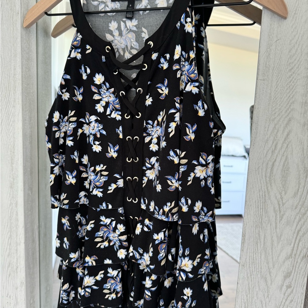 WHBM summer top.  Black with flowers. Size small.